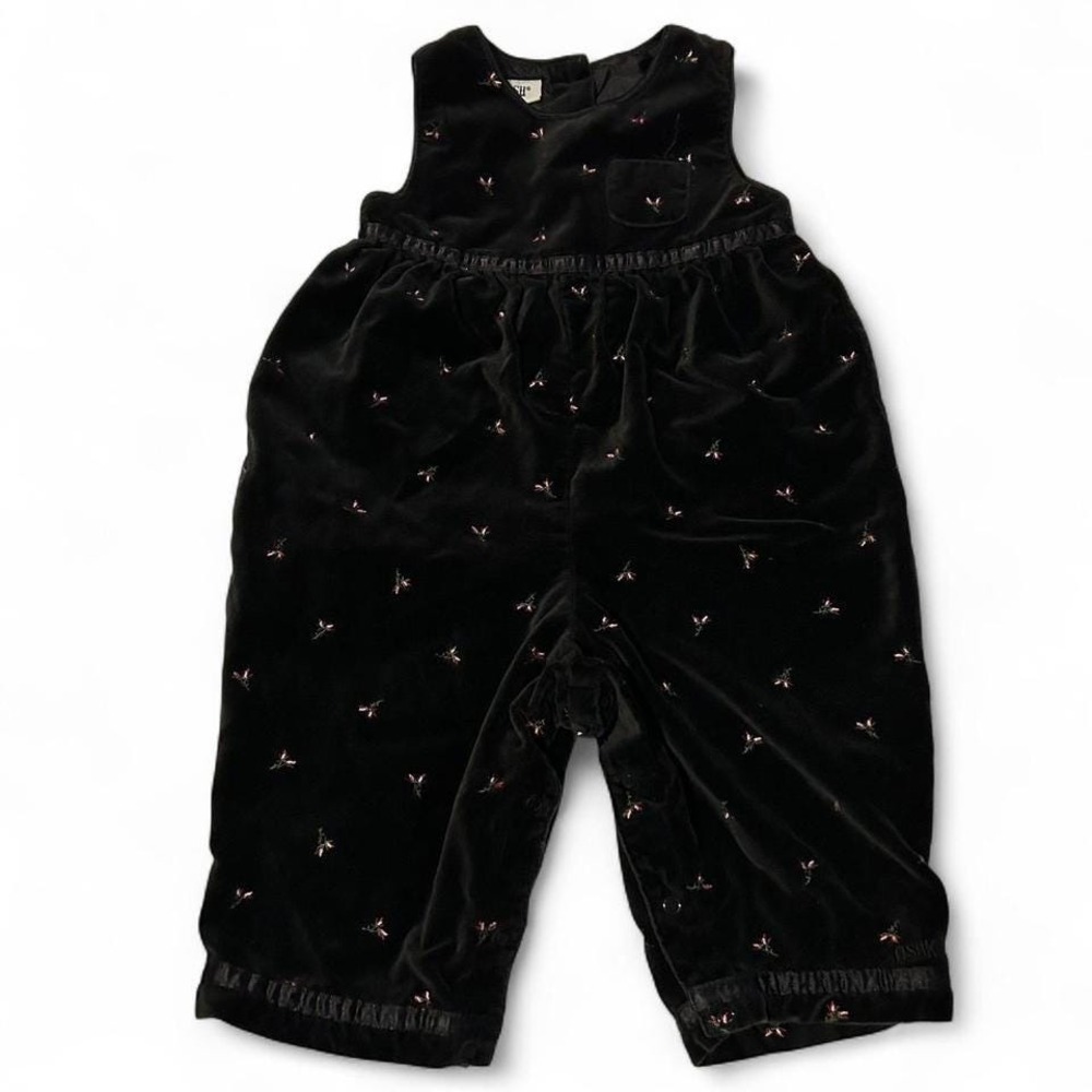 Vintage OshKosh B'gosh Black Velvet Baby Jumper 90s Y2k Floral Print 12m